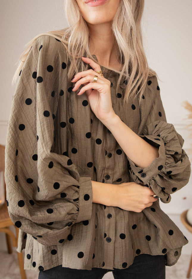 Bluse - Dotsy - Khaki/Schwarz