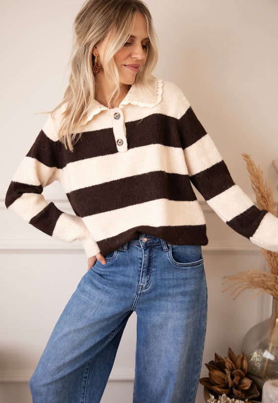 Lines & Lace Beige/Brown - Sweater