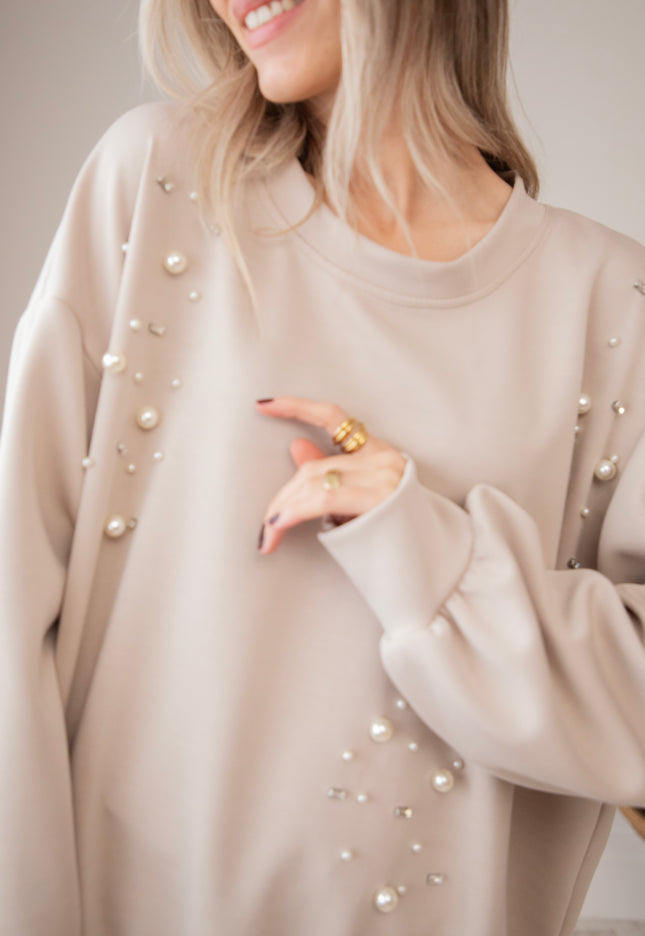 Pullover - Diamonds & Pearls - Taupe