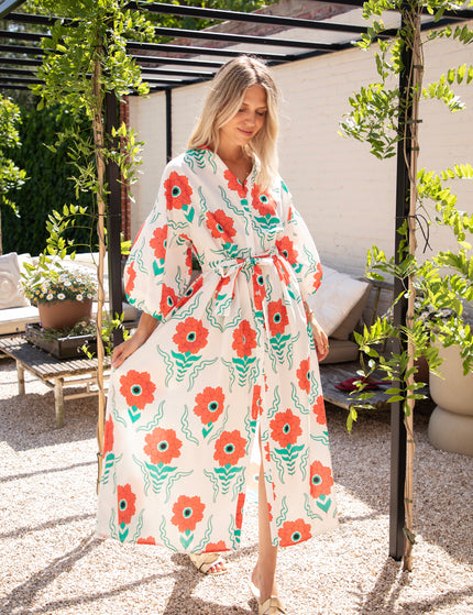 Maxikleid - Full Flower Energy - Weiß/Rot