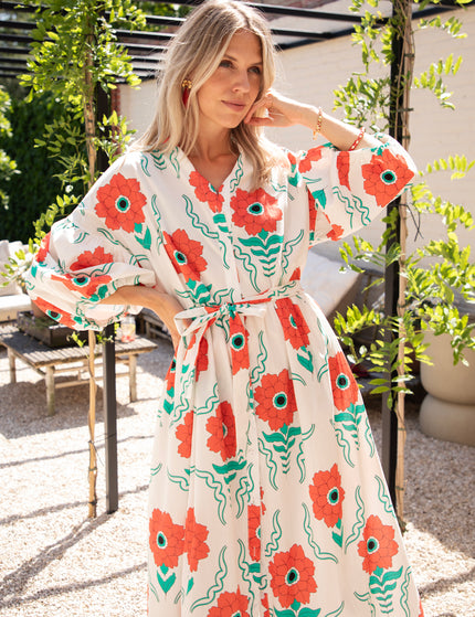Maxikleid - Full Flower Energy - Weiß/Rot