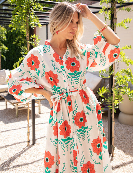Maxikleid - Full Flower Energy - Weiß/Rot