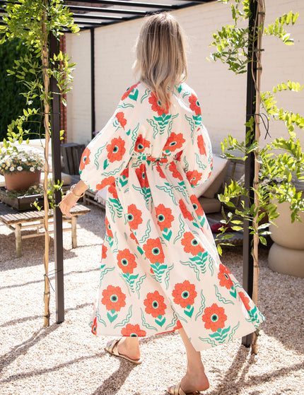 Maxikleid - Full Flower Energy - Weiß/Rot