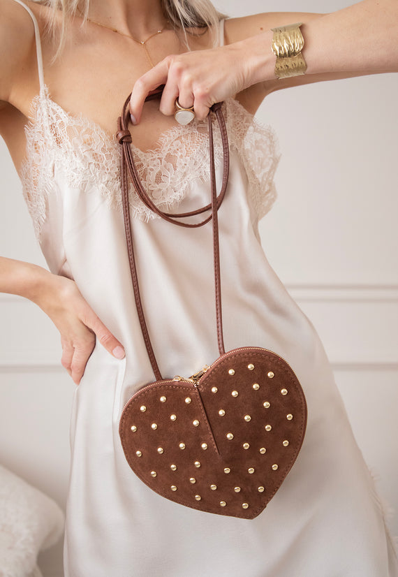 Studded Heart Brown - Handtas