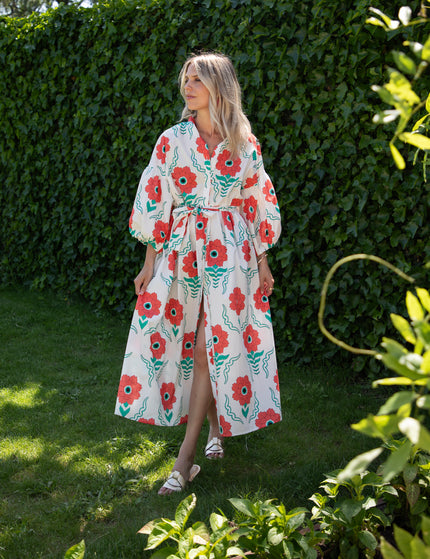 Maxikleid - Full Flower Energy - Weiß/Rot