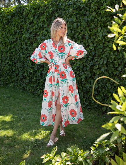 Maxikleid - Full Flower Energy - Weiß/Rot