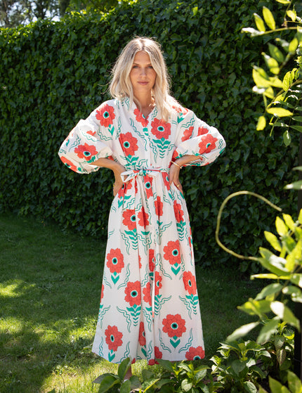 Maxikleid - Full Flower Energy - Weiß/Rot