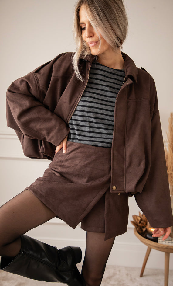 Sienna Suede Bomber Choco - Jacket