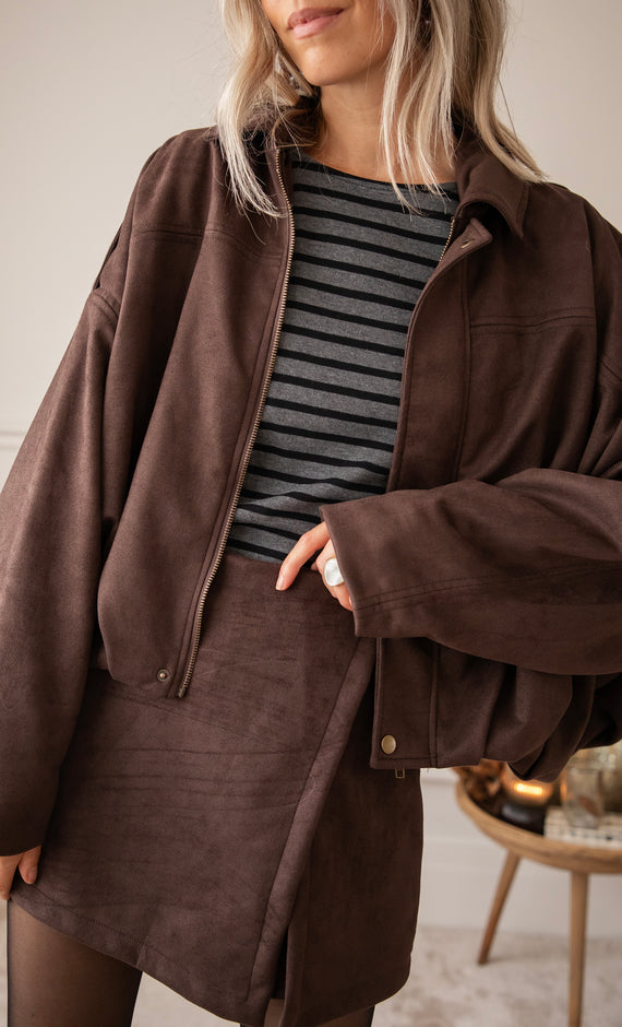 Sienna Suede Bomber Choco - Jacket