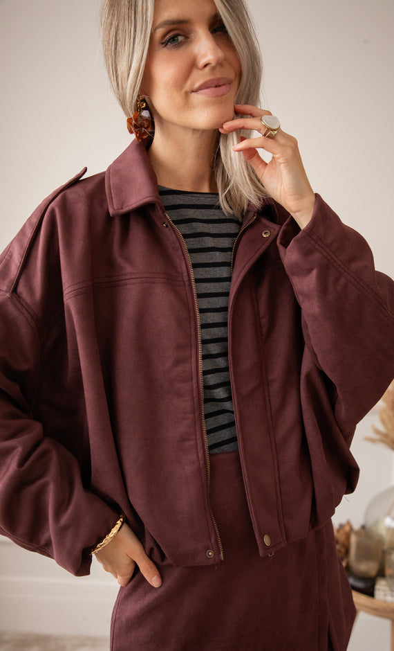 Sienna Suede Bomber Bordeaux - Jacket