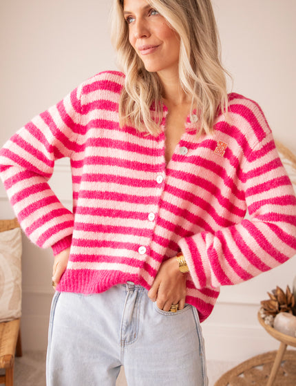 More Self Love Stripes Fuchsia/Soft Pink - Cardigan