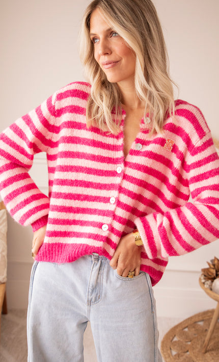 More Self Love Stripes Fuchsia/Soft Pink - Cardigan