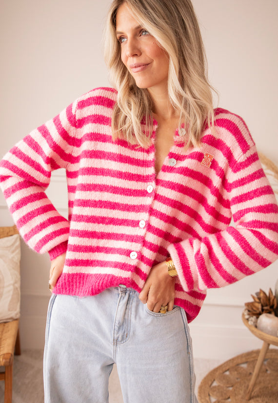 More Self Love Stripes Fuchsia/Soft Pink - Cardigan