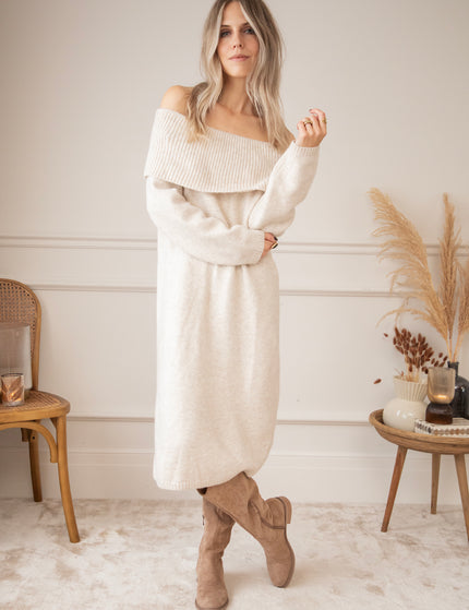 Pulloverkleid - Justine Off Shoulder - Beige