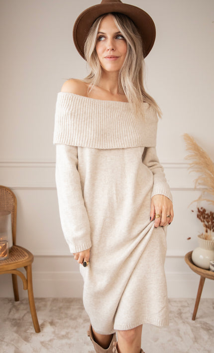 Pulloverkleid - Justine Off Shoulder - Beige