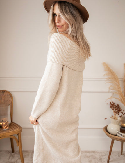 Justine Off Shoulder Beige - Sweater Dress