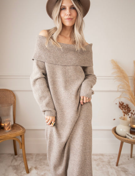 Justine Off Shoulder Taupe - Sweater Dress