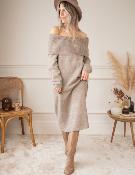 Justine Off Shoulder Taupe - Sweater Dress