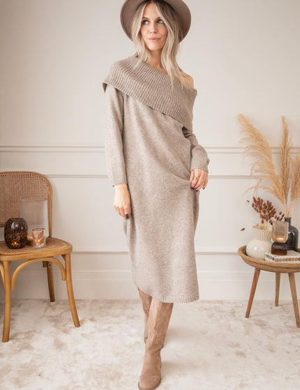 Justine Off Shoulder Taupe - Sweater Dress