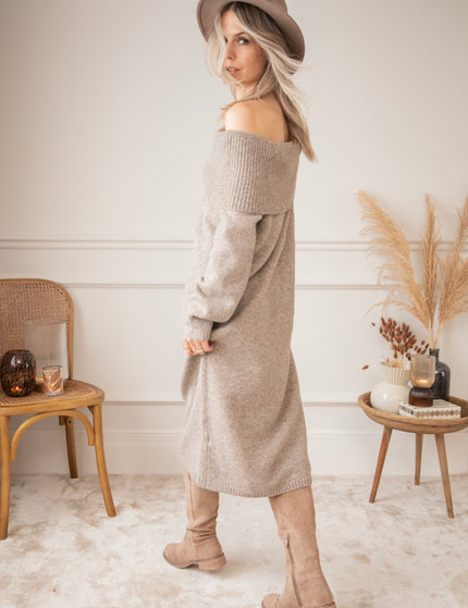 Justine Off Shoulder Taupe - Sweater Dress