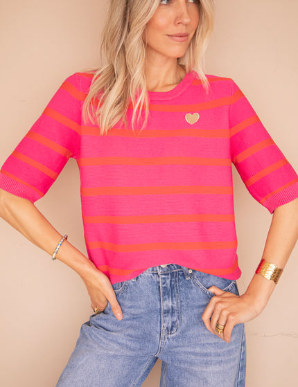 Beating Heart Stripes Fuchsia/Red - T-Shirt