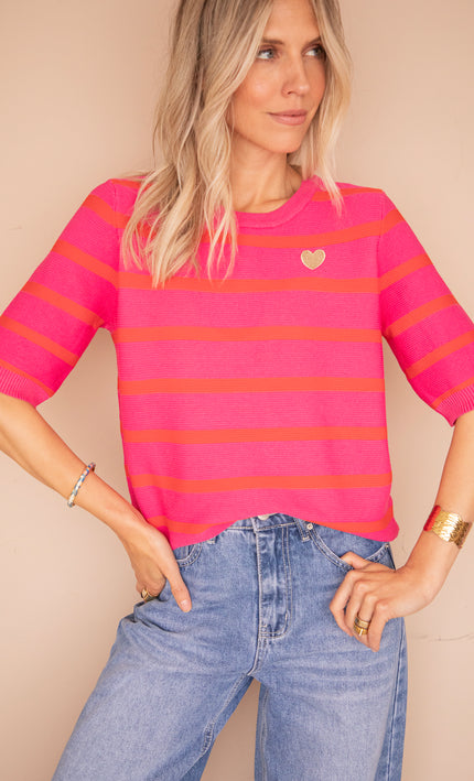 Beating Heart Stripes Fuchsia/Red - T-Shirt