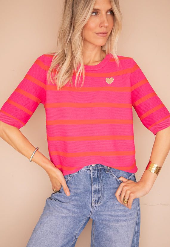 Beating Heart Stripes Fuchsia/Red - T-Shirt