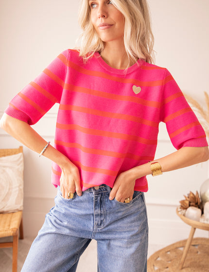 Beating Heart Stripes Fuchsia/Red - T-Shirt