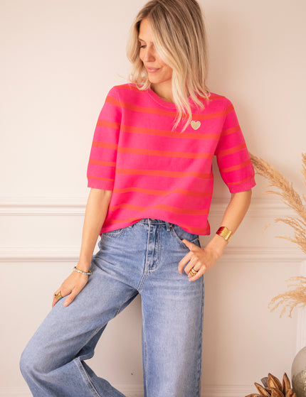 Beating Heart Stripes Fuchsia/Red - T-Shirt