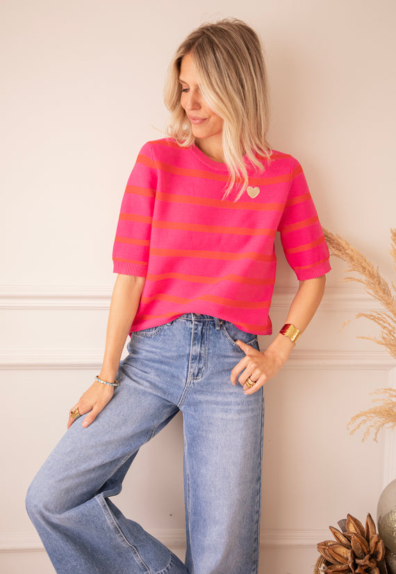 Beating Heart Stripes Fuchsia/Red - T-Shirt
