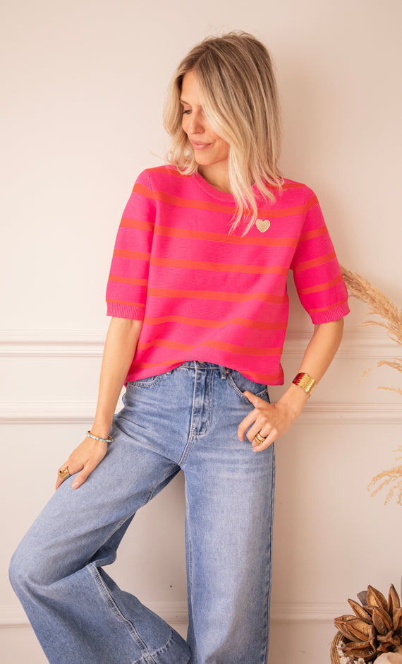 Beating Heart Stripes Fuchsia/Red - T-Shirt