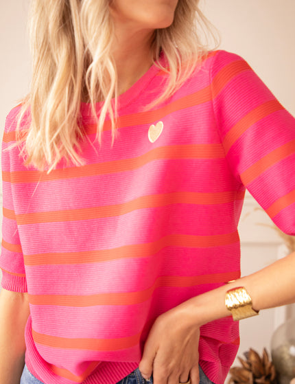 Beating Heart Stripes Fuchsia/Red - T-Shirt