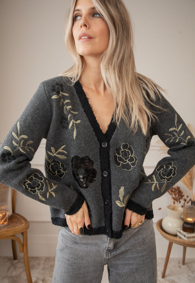 Harvest Bloom Dark Grey - Cardigan