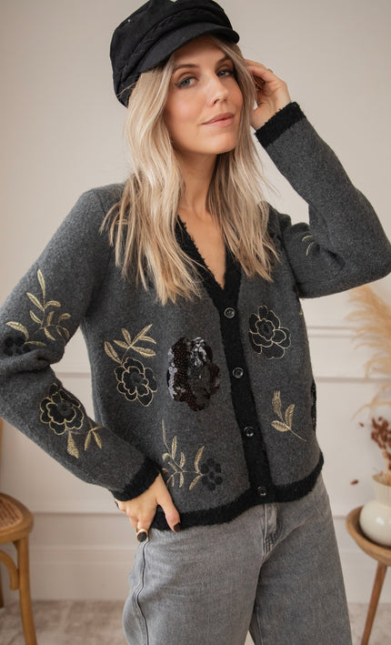 Harvest Bloom Dark Grey - Cardigan