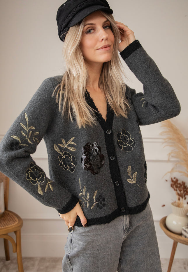 Harvest Bloom Dark Grey - Cardigan