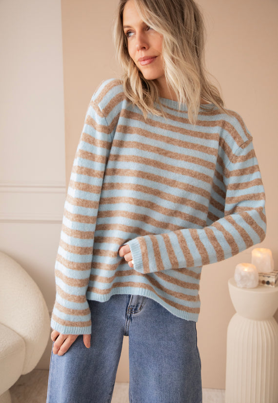 Billy Stripe Blue/Camel - Trui
