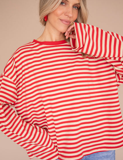 Sadie Stripe Beige/Bordeaux - Longsleeve