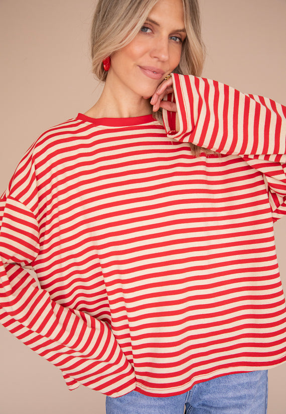 Sadie Stripe Beige/Bordeaux - Longsleeve