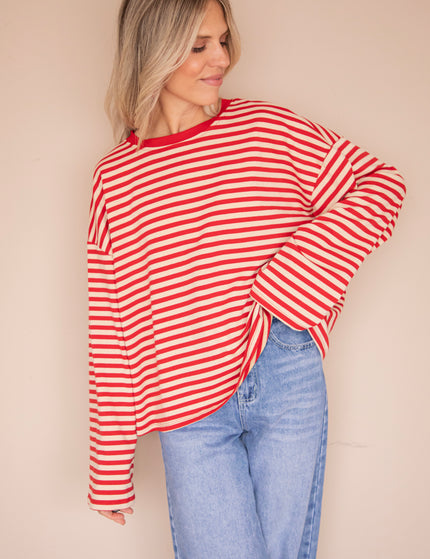 Sadie Stripe Beige/Bordeaux - Longsleeve