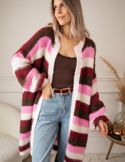 Stripes On Repeat Pink/Bordeaux - Cardigan