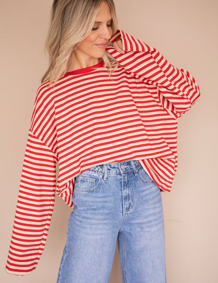 Sadie Stripe Beige/Bordeaux - Longsleeve