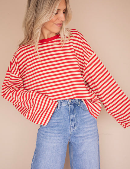 Sadie Stripe Beige/Bordeaux - Longsleeve
