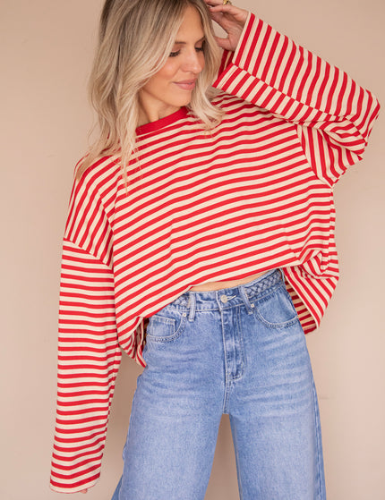 Sadie Stripe Beige/Bordeaux - Longsleeve