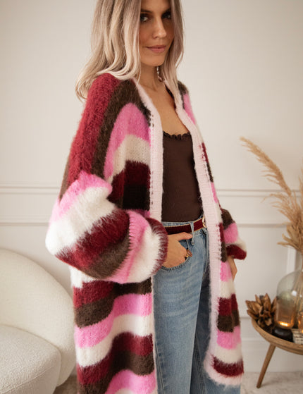 Stripes On Repeat Pink/Bordeaux - Cardigan