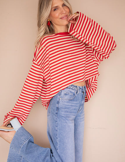 Sadie Stripe Beige/Bordeaux - Longsleeve