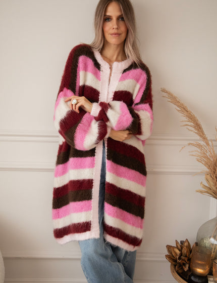 Stripes On Repeat Pink/Bordeaux - Cardigan