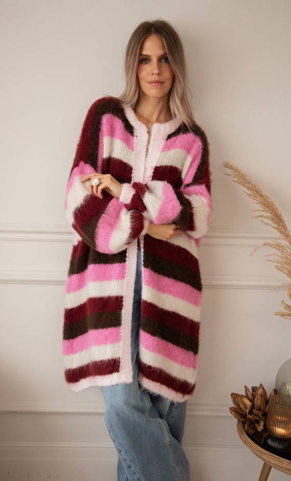 Strickjacke - Stripes On Repeat - Rosa/Bordeaux