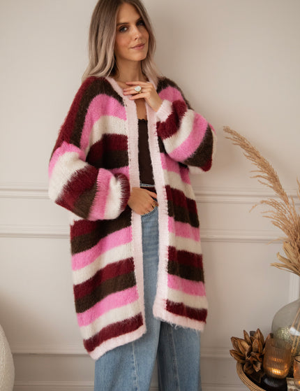 Stripes On Repeat Pink/Bordeaux - Cardigan