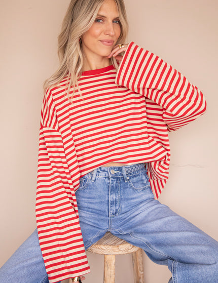 Sadie Stripe Beige/Bordeaux - Longsleeve