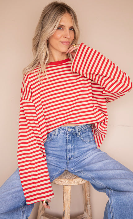 Sadie Stripe Beige/Bordeaux - Longsleeve
